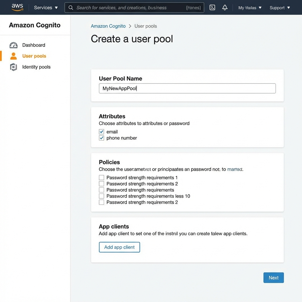AWS Management Console: Cognito User Pool Configuration